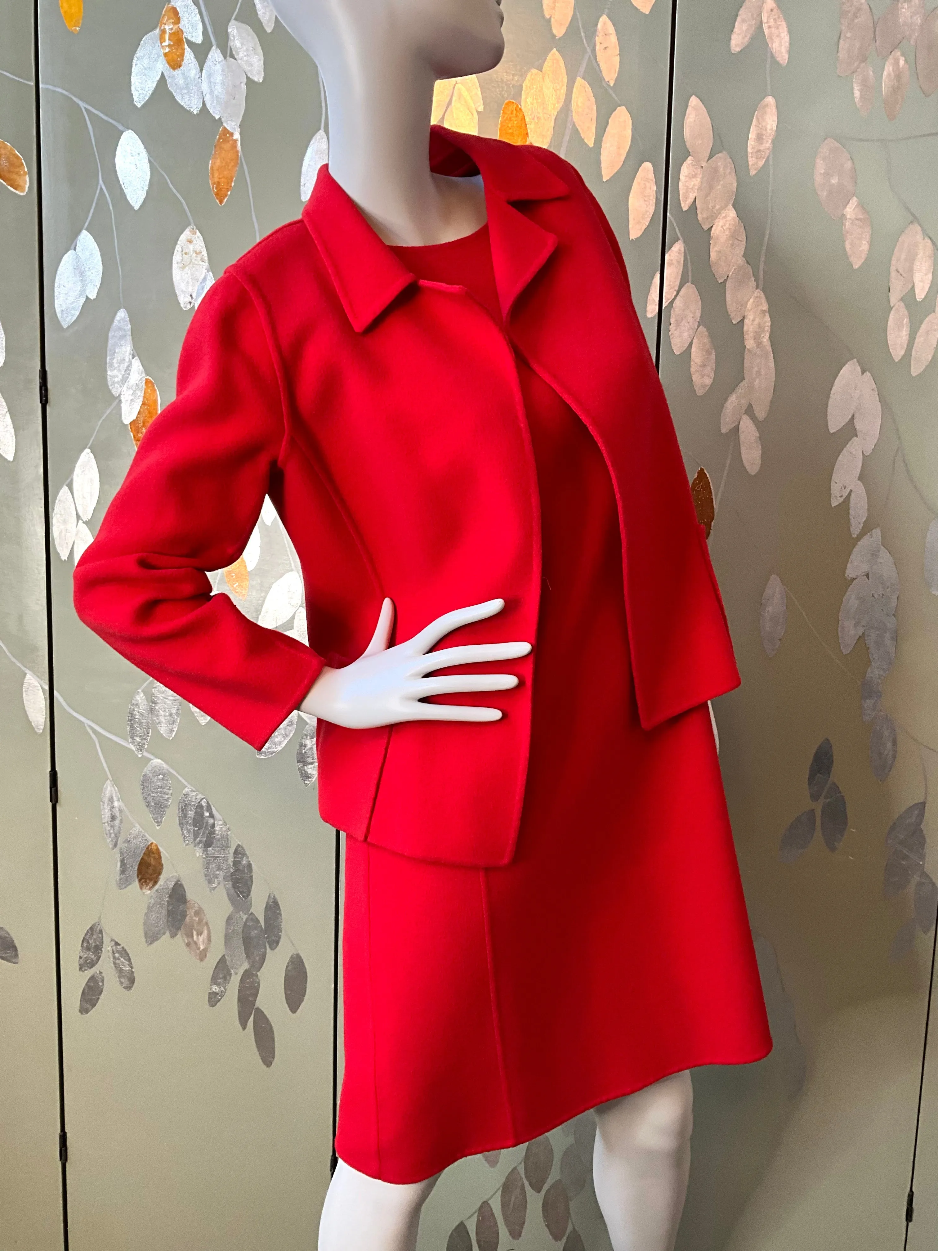 Vintage 1990s Linda Allard Ellen Tracy Red Wool Shift Dress and Jacket, Medium