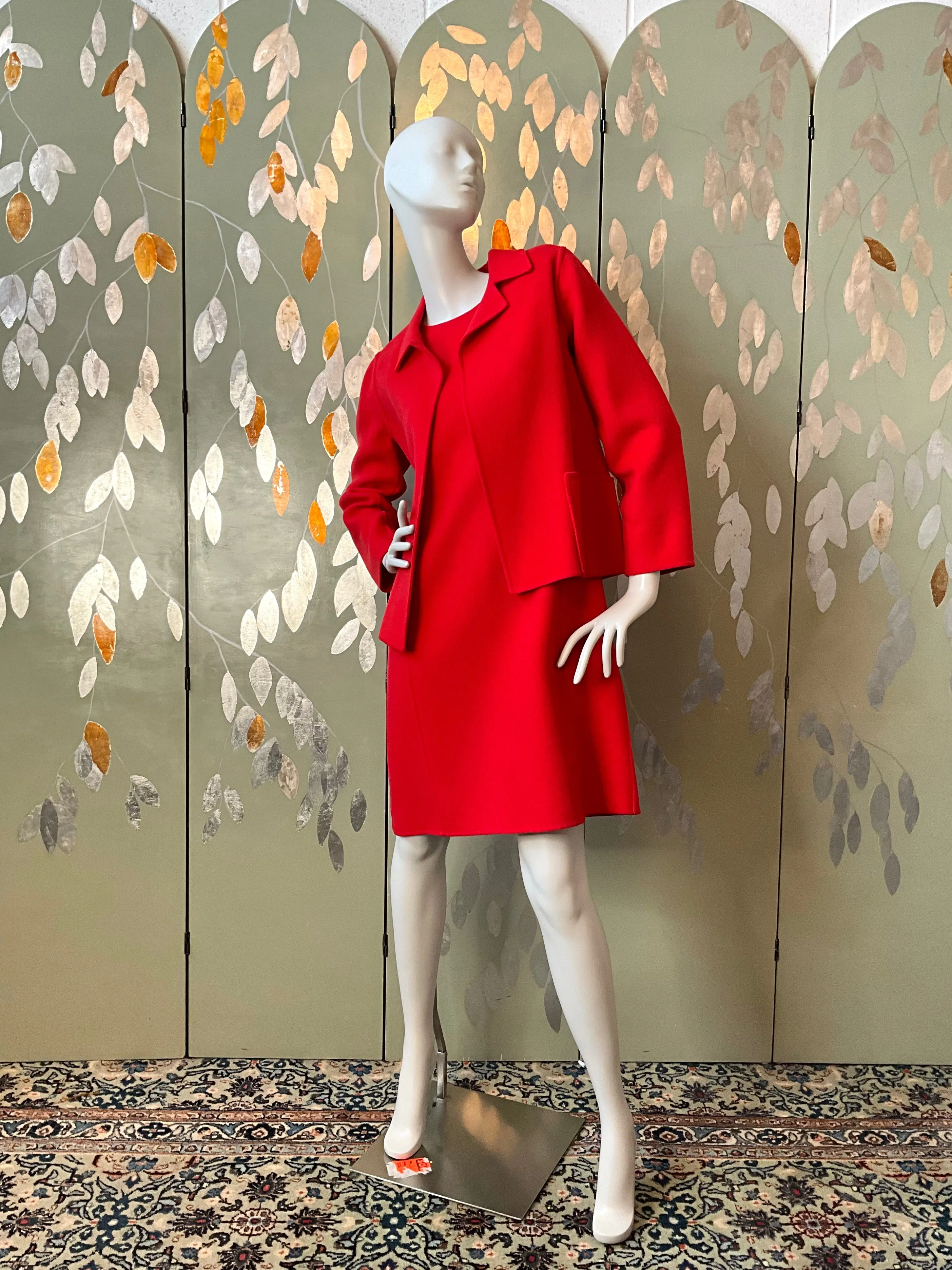 Vintage 1990s Linda Allard Ellen Tracy Red Wool Shift Dress and Jacket, Medium