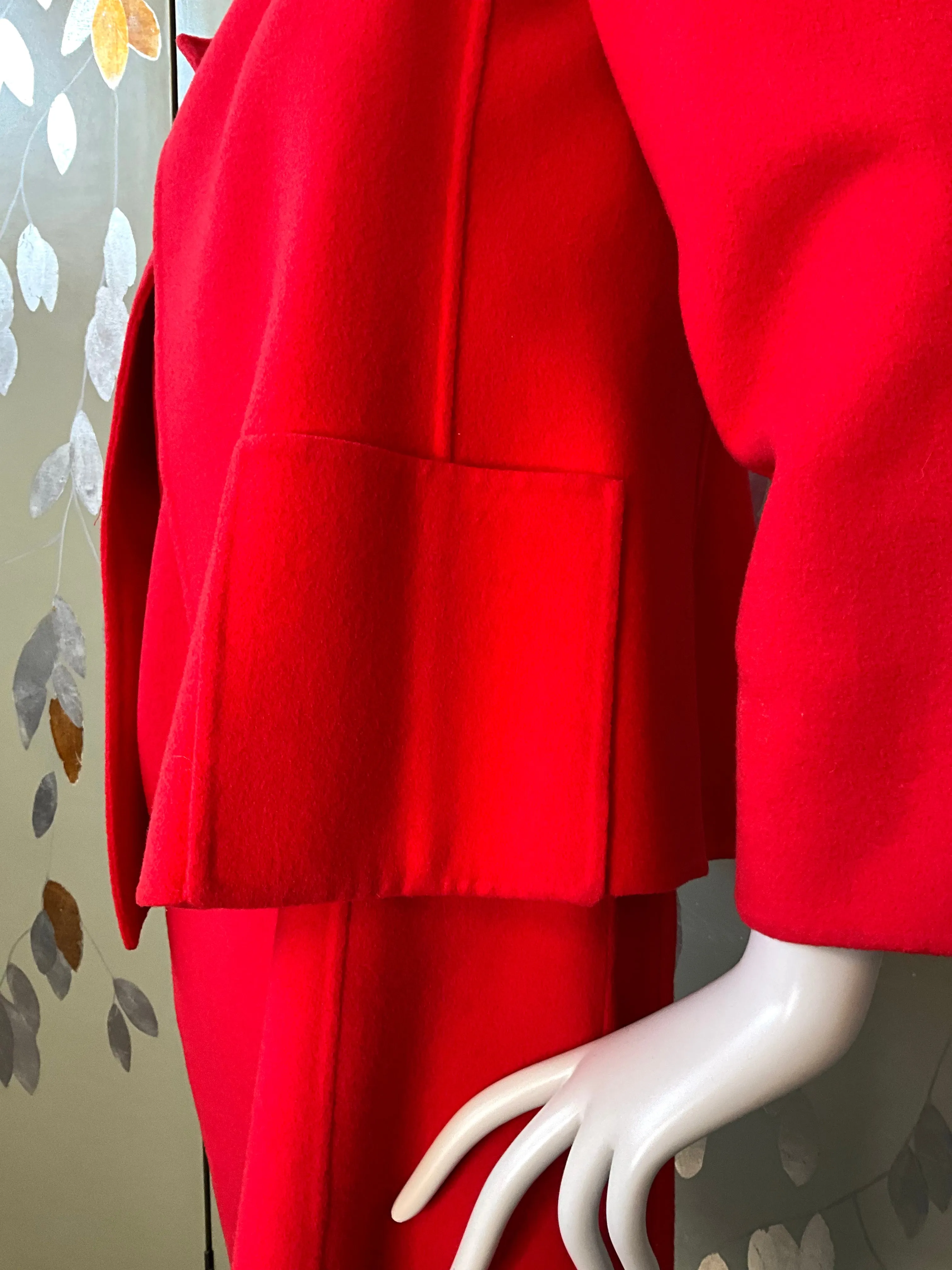 Vintage 1990s Linda Allard Ellen Tracy Red Wool Shift Dress and Jacket, Medium