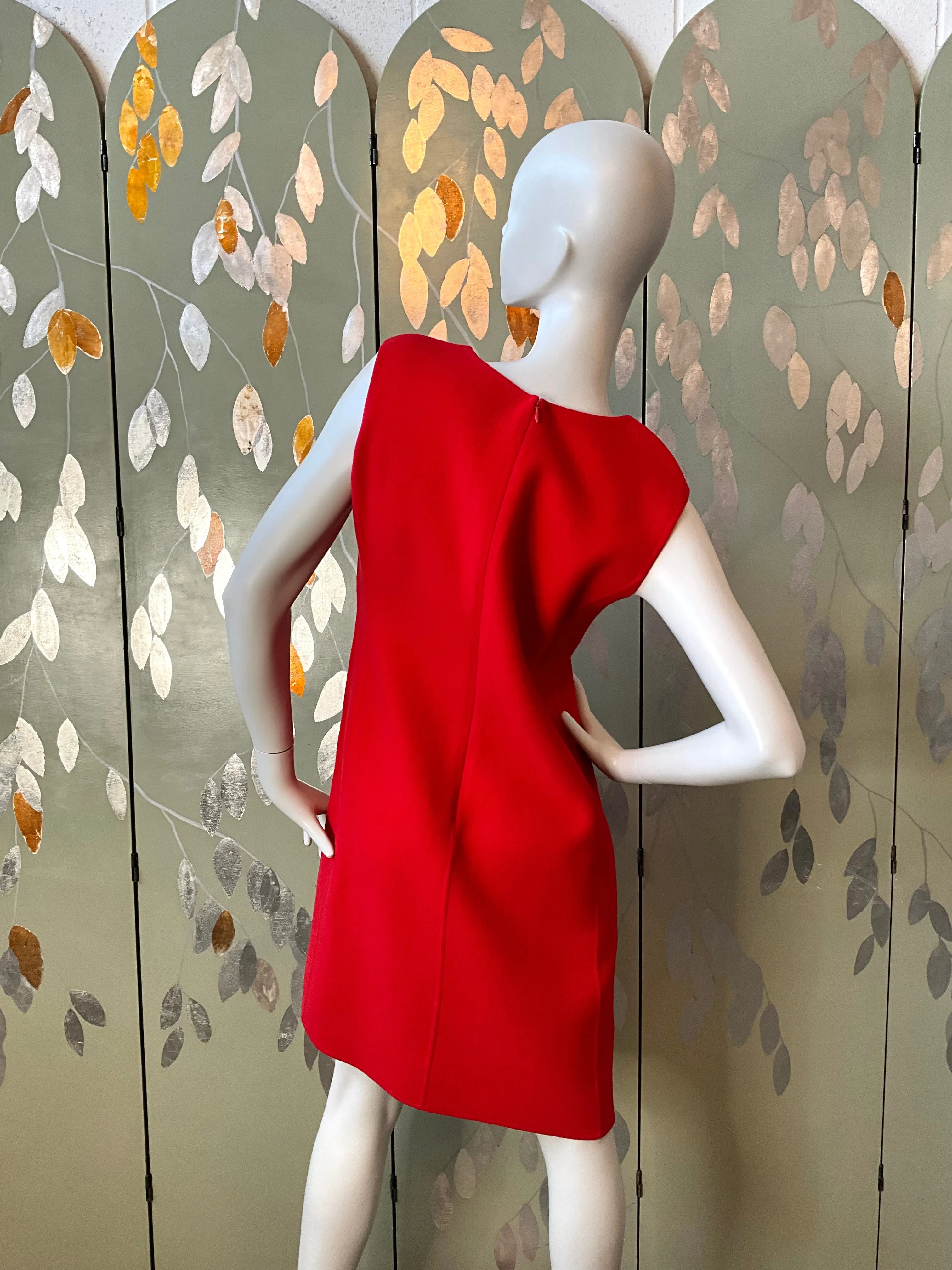 Vintage 1990s Linda Allard Ellen Tracy Red Wool Shift Dress and Jacket, Medium