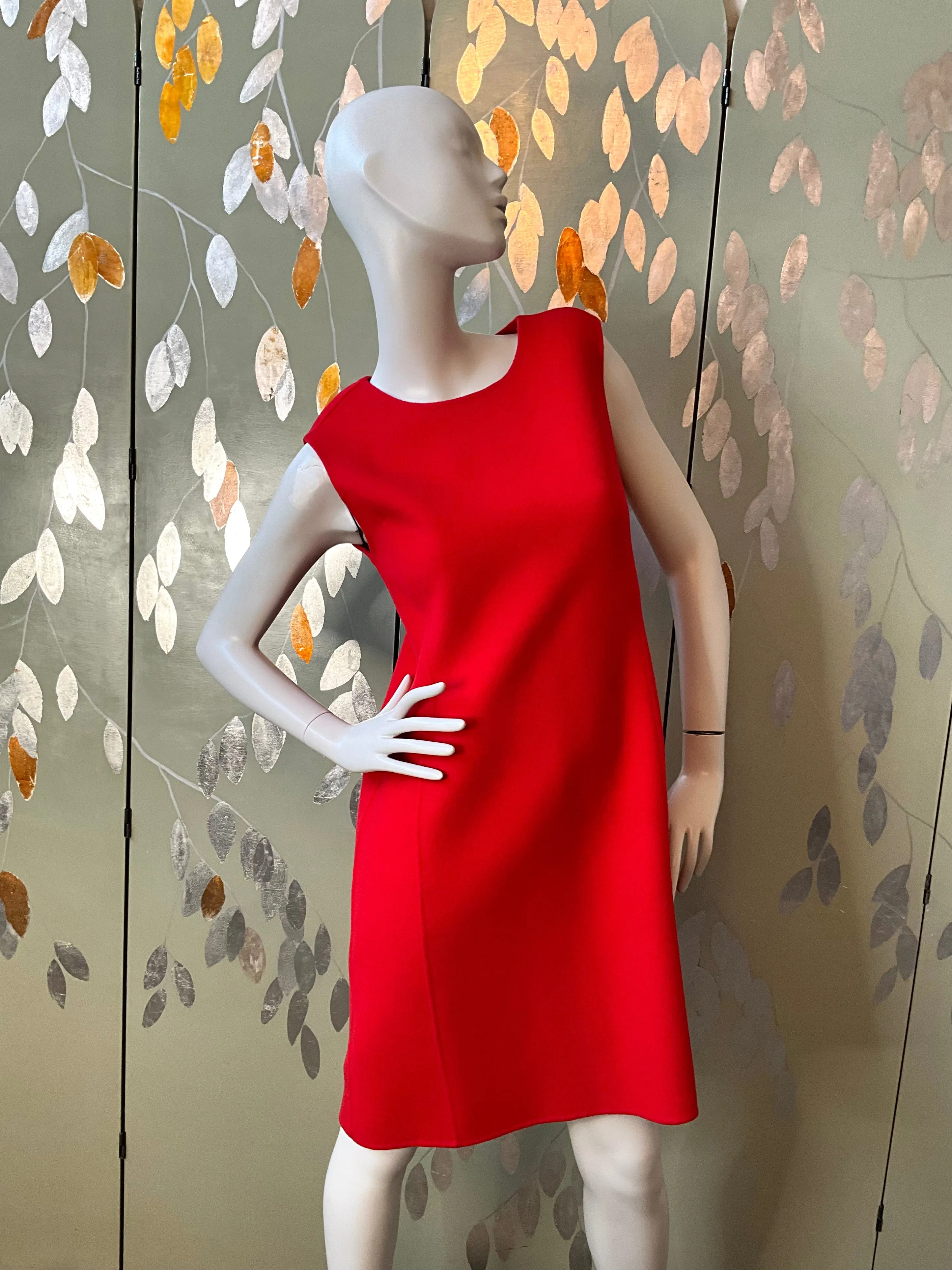 Vintage 1990s Linda Allard Ellen Tracy Red Wool Shift Dress and Jacket, Medium