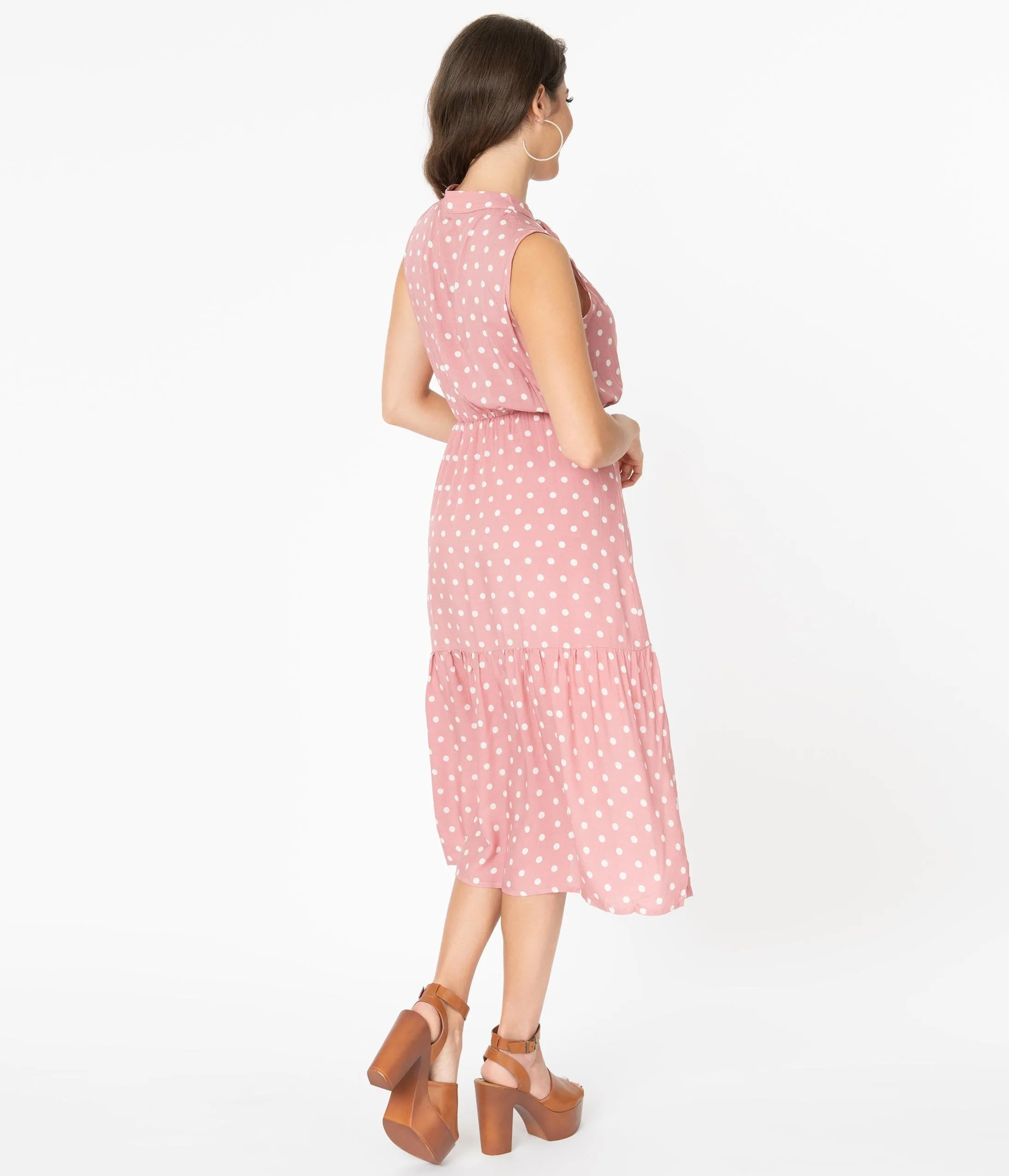 Vintage Style Dusty Pink & Ivory Polka Dot Midi Dress
