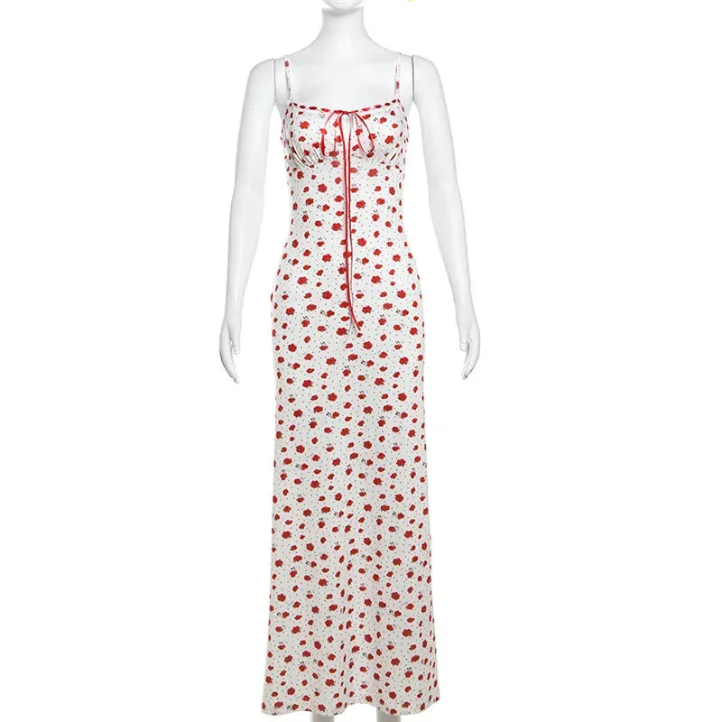 White Floral Print Charming Strap Midi Dress