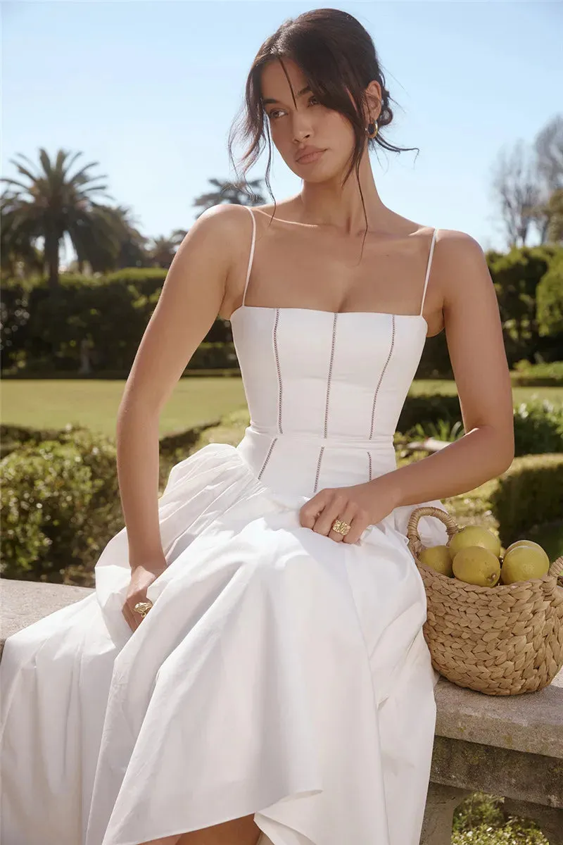 White Stripe Corset Charming Frill Midi Dress