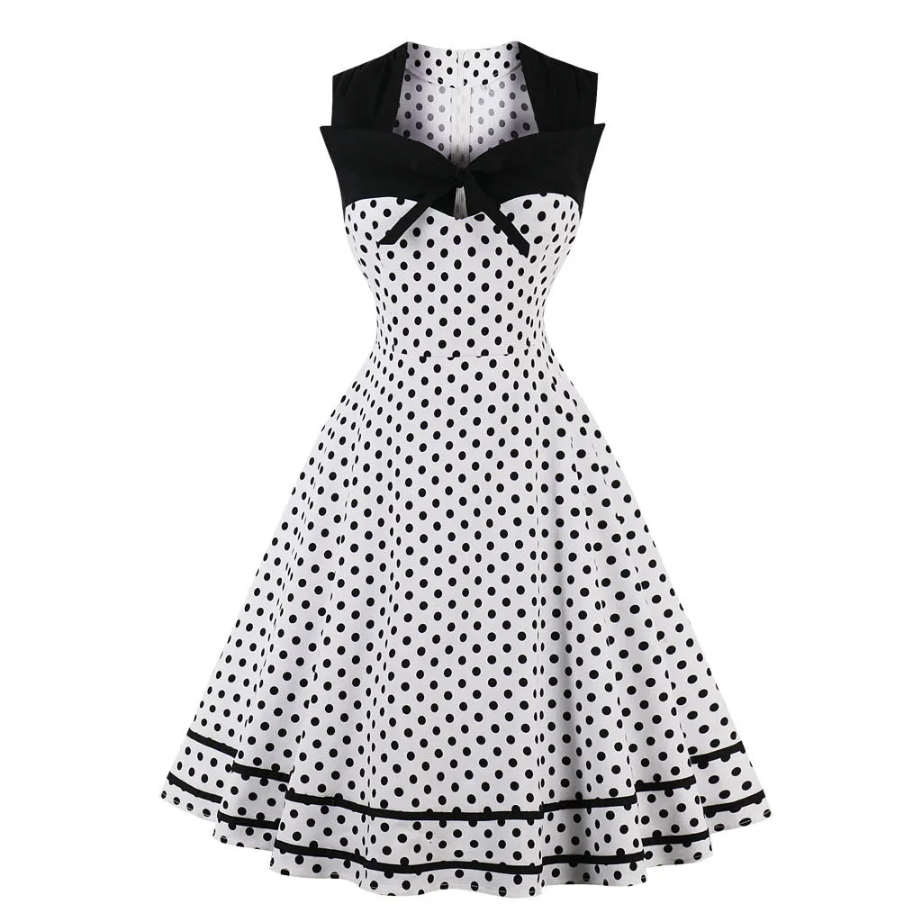 Women Vintage 1950s Rockabilly Polka Dot Retro Dresses