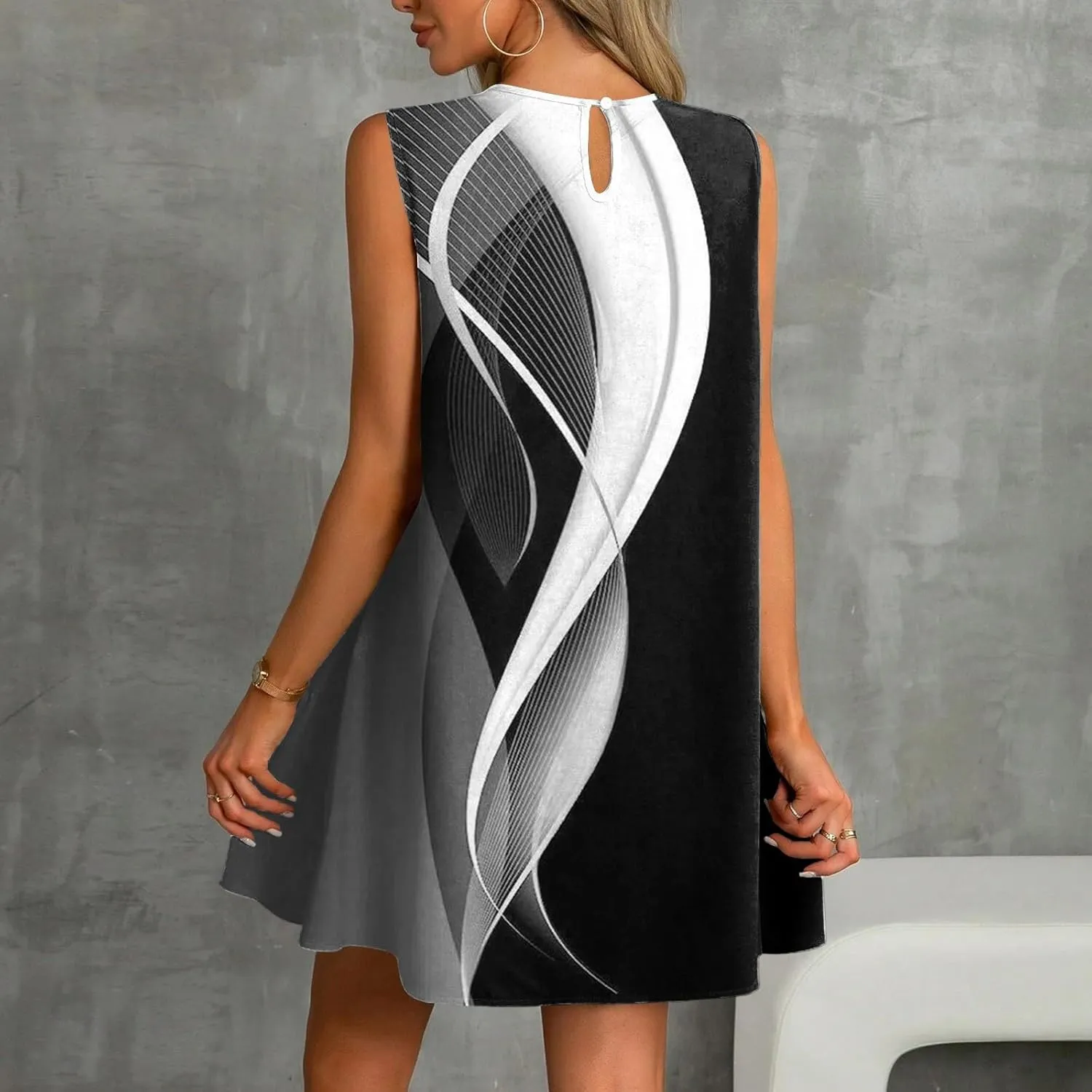 Womens Summer Dresses Casual Sleeveless Tank Dress Business Ruffle Hem Crewneck Trendy Mini Dresses