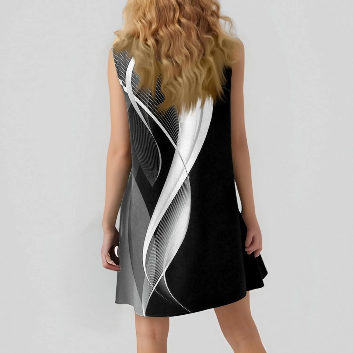 Womens Summer Dresses Casual Sleeveless Tank Dress Business Ruffle Hem Crewneck Trendy Mini Dresses