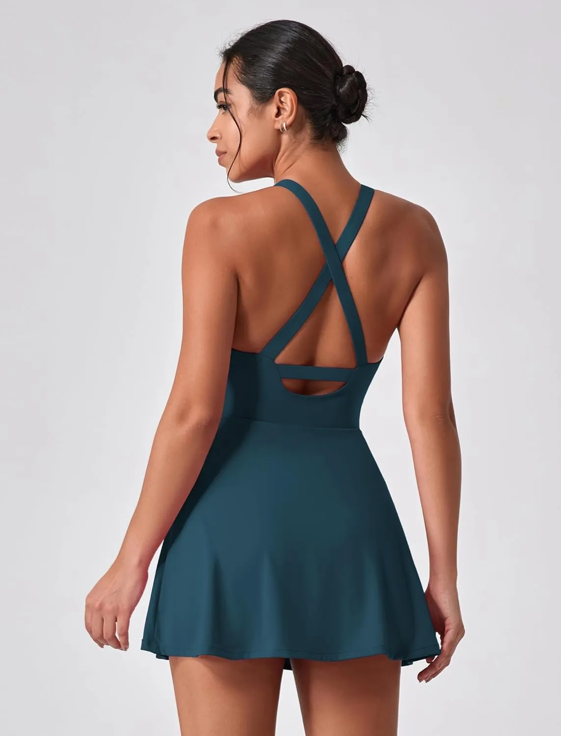 Women's Tennis Dress Sleeveless 2-in-1 with Built-in Bra & Shorts Pockets Active Yoga Golf Dress