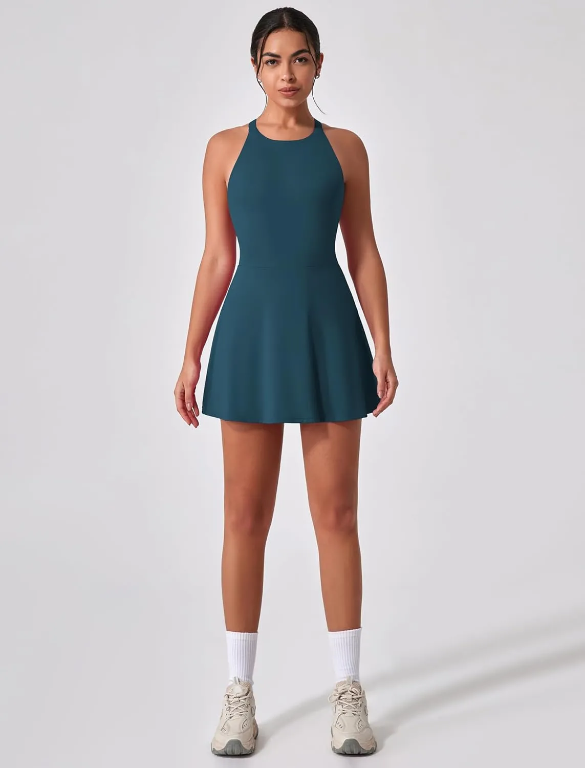 Women's Tennis Dress Sleeveless 2-in-1 with Built-in Bra & Shorts Pockets Active Yoga Golf Dress