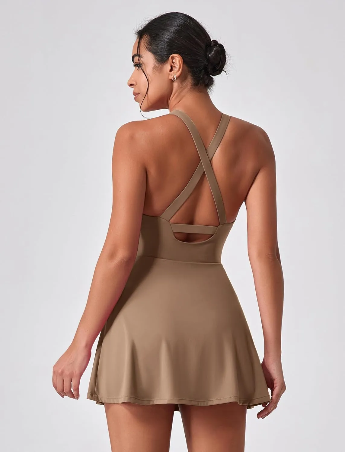 Women's Tennis Dress Sleeveless 2-in-1 with Built-in Bra & Shorts Pockets Active Yoga Golf Dress