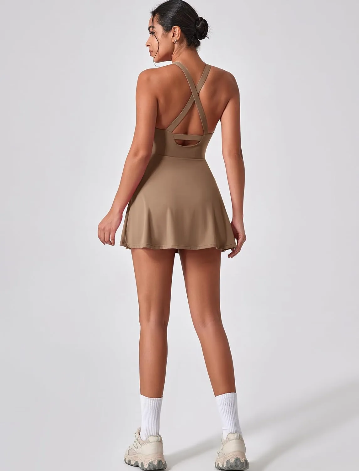 Women's Tennis Dress Sleeveless 2-in-1 with Built-in Bra & Shorts Pockets Active Yoga Golf Dress