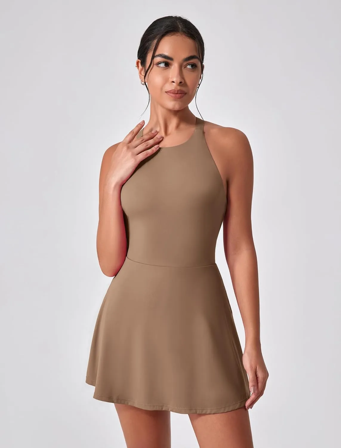 Women's Tennis Dress Sleeveless 2-in-1 with Built-in Bra & Shorts Pockets Active Yoga Golf Dress
