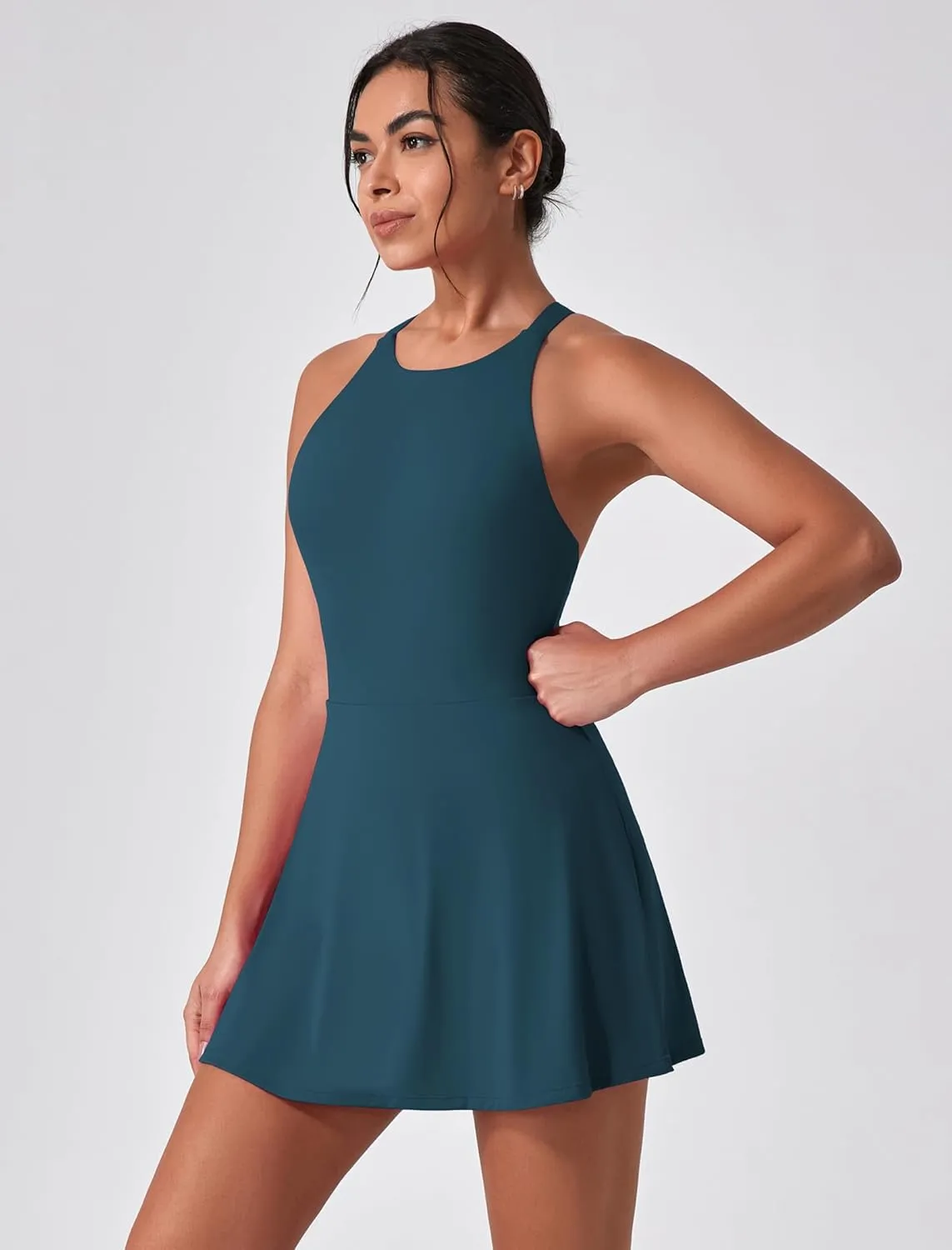 Women's Tennis Dress Sleeveless 2-in-1 with Built-in Bra & Shorts Pockets Active Yoga Golf Dress