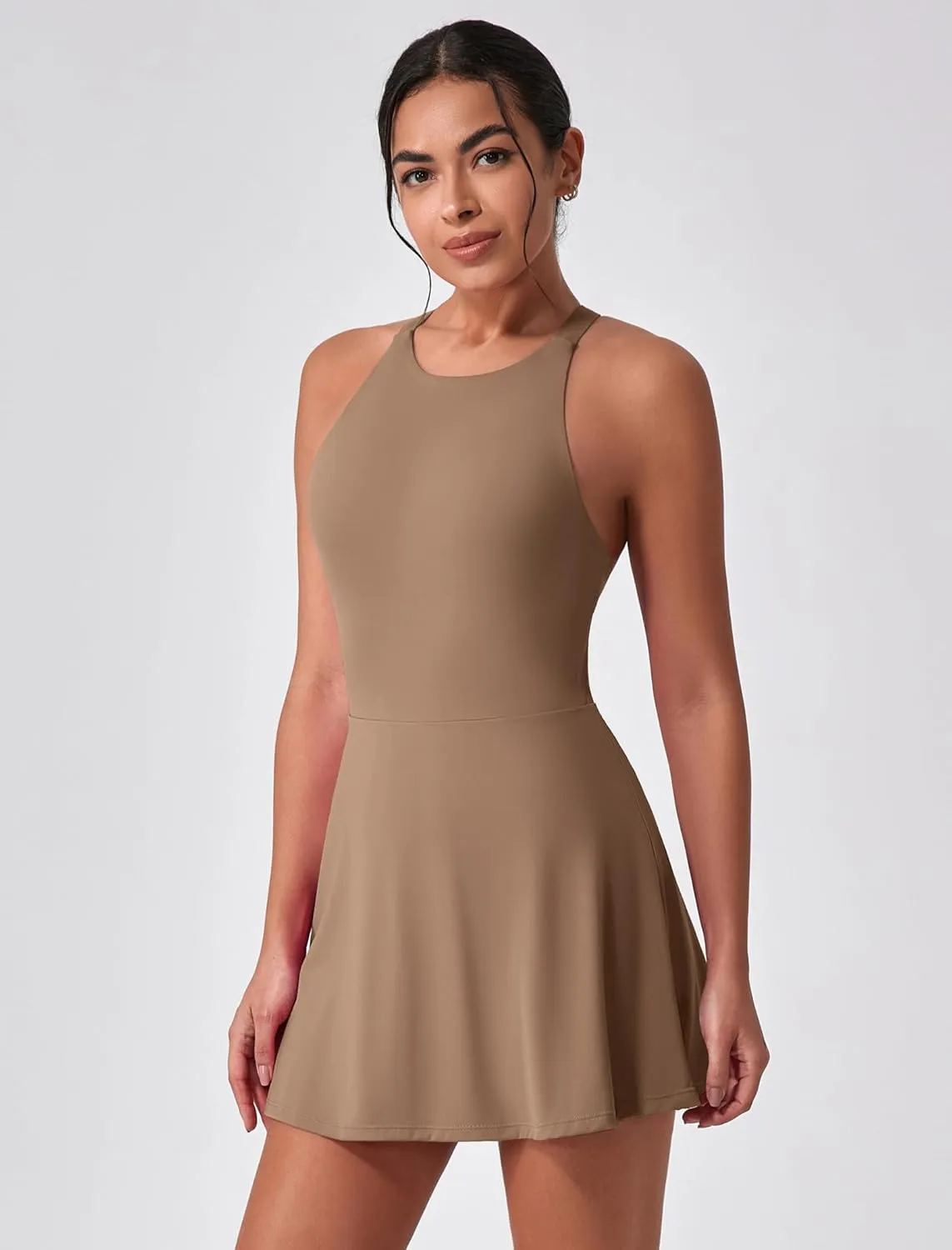 Women's Tennis Dress Sleeveless 2-in-1 with Built-in Bra & Shorts Pockets Active Yoga Golf Dress