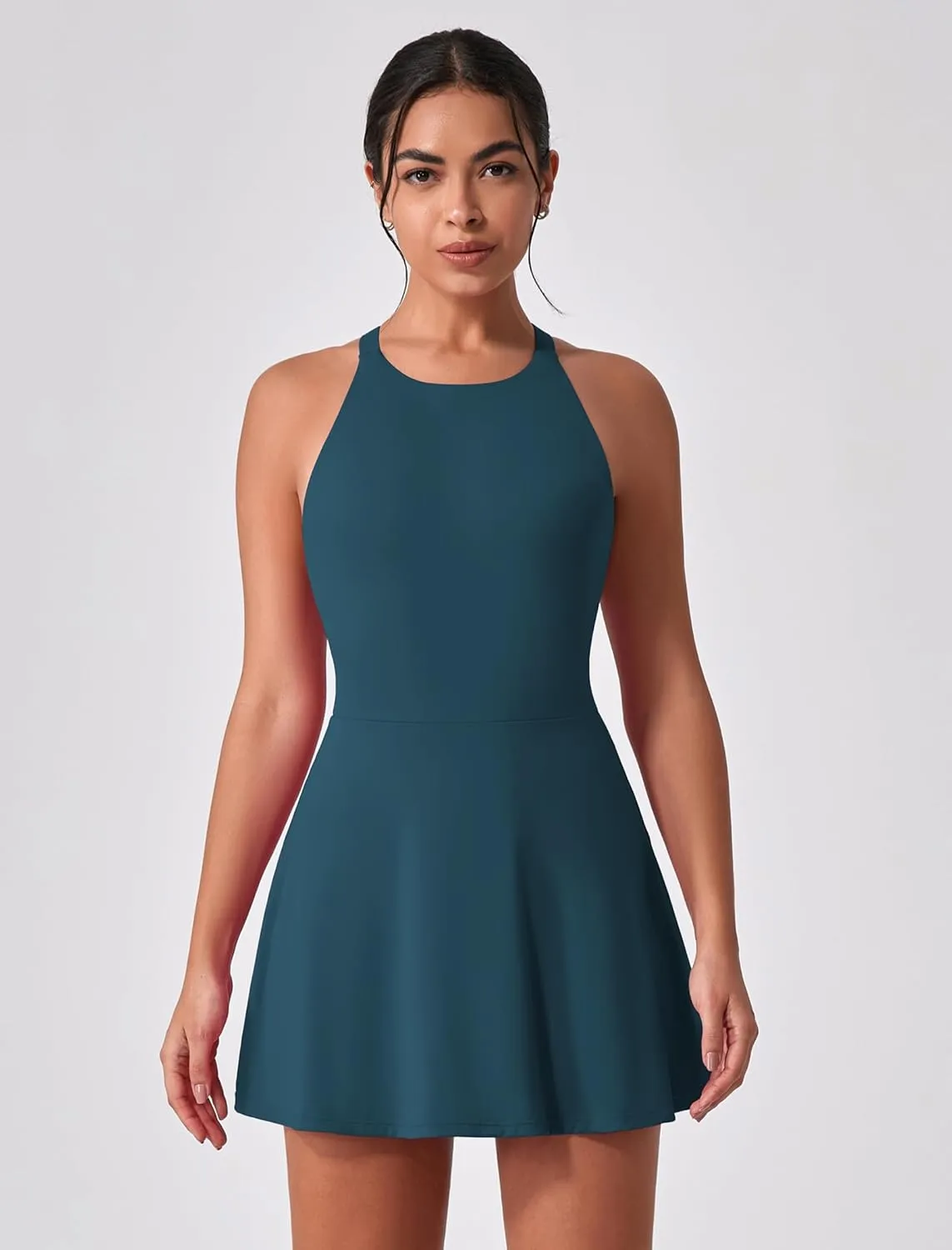 Women's Tennis Dress Sleeveless 2-in-1 with Built-in Bra & Shorts Pockets Active Yoga Golf Dress
