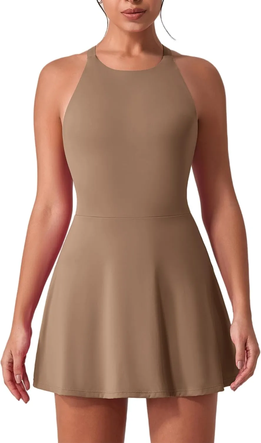 Women's Tennis Dress Sleeveless 2-in-1 with Built-in Bra & Shorts Pockets Active Yoga Golf Dress
