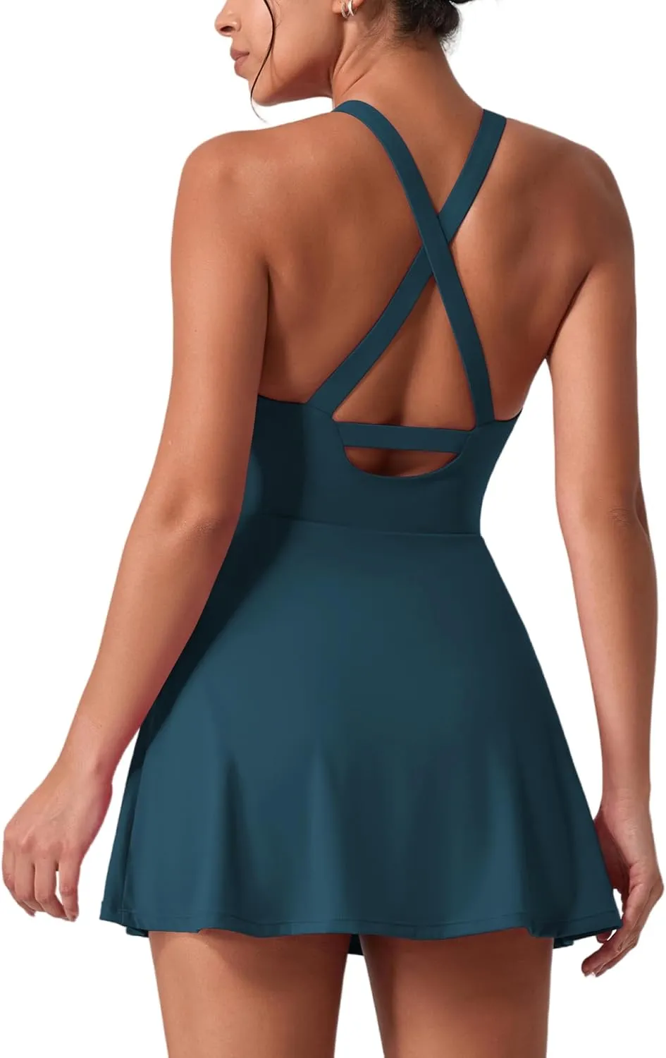 Women's Tennis Dress Sleeveless 2-in-1 with Built-in Bra & Shorts Pockets Active Yoga Golf Dress