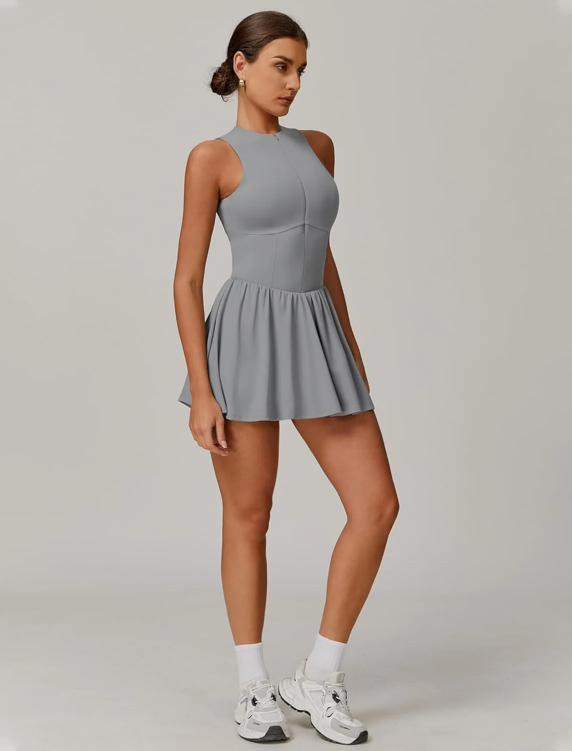 Womens Tennis Golf Dress with Built-in Bra Shorts Zipper Slim Fit A-line Hem Skirt Athletic Dresses with Pockets