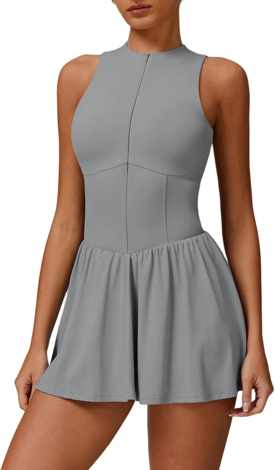 Womens Tennis Golf Dress with Built-in Bra Shorts Zipper Slim Fit A-line Hem Skirt Athletic Dresses with Pockets
