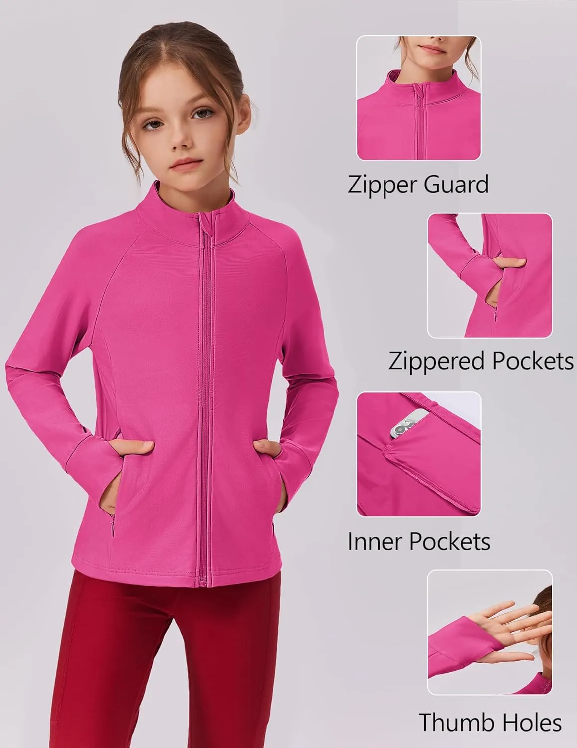 Zaclotre Girls Fleece Jacket with 4 Pockets Long Sleeve Zip Up Warm Athletic Winter Coat Kids Sweatshirt for 5-14 Y